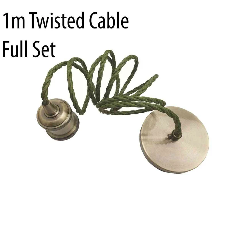 All Seasons Life E27 Pendel-Set Green Brass 1m Textilkabel ~3566