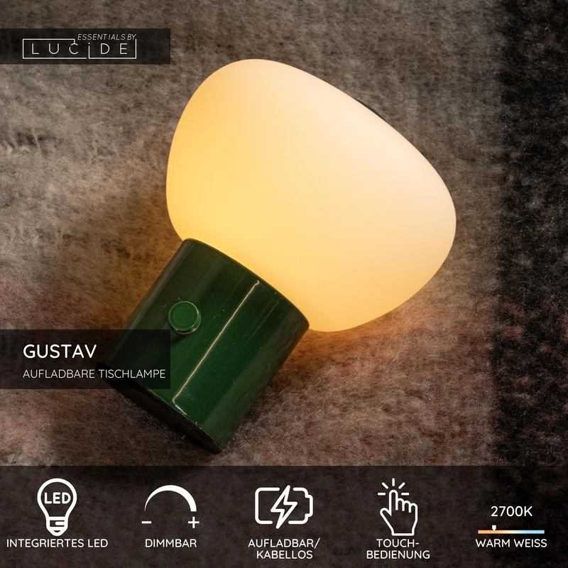 LED-Tischlampe Gustav mit Akku, per Touch dimmbar