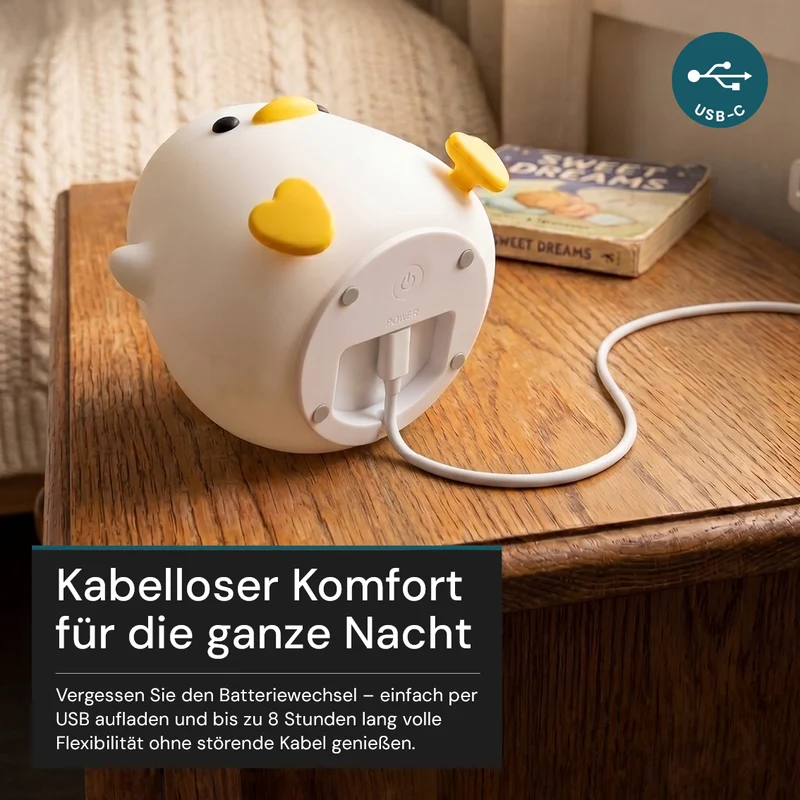 LED-Nachtlicht Küken, 1,7 W, 70 lm, 3000 K, 5-Stufen-Dimmfunktion, 30-Minuten-Timer