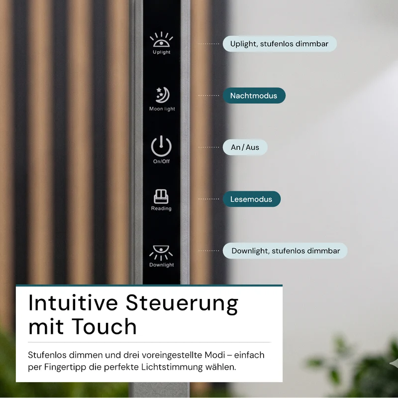 LED Büro-Stehleuchte, Up/Down, in Grau, 100 W, 7000 lm, 4000 K (neutralweiß), UGR<16, CRI98, dimmbar, RG0, Bridgelux LED, Arbeitsplatzleuchte