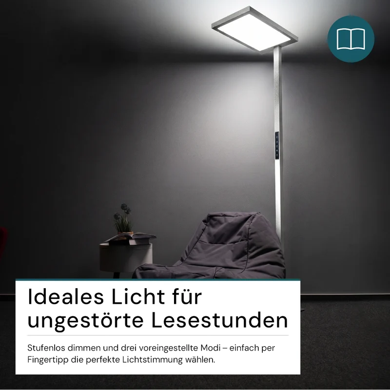 LED Büro-Stehleuchte, Up/Down, in Grau, 100 W, 7000 lm, 4000 K (neutralweiß), UGR<16, CRI98, dimmbar, RG0, Bridgelux LED, Arbeitsplatzleuchte