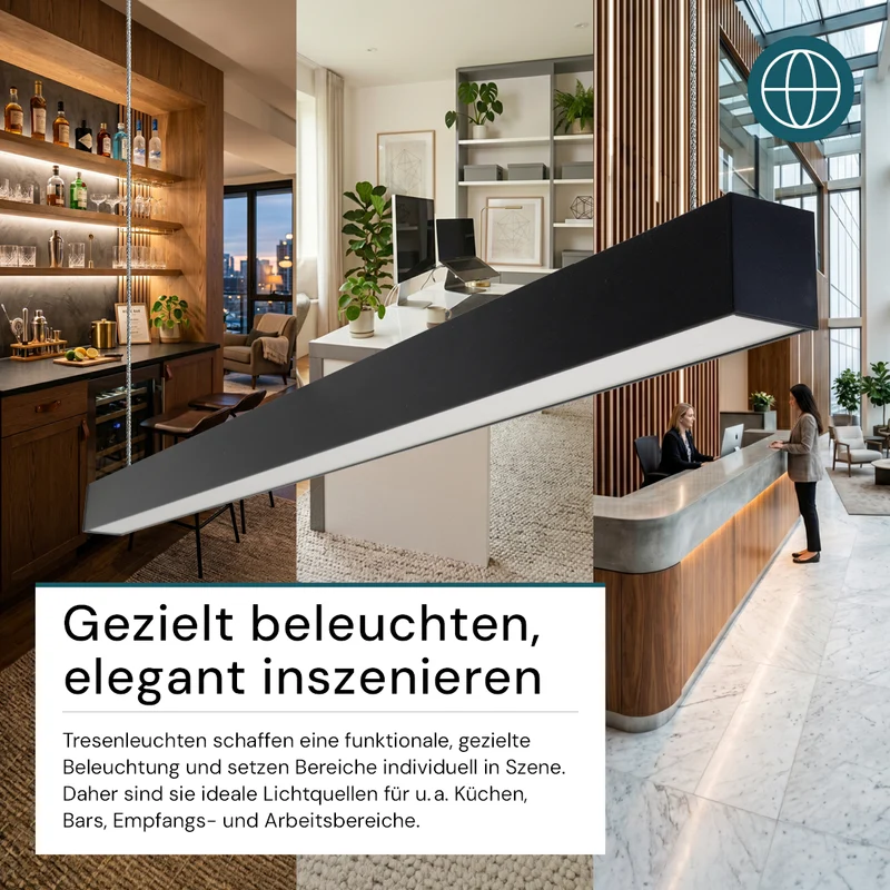 LED Büro-/Tresenleuchte, in Schwarz, 120 cm, 40W, 4800 lm, 3000-6500 K (CCT), EAGLERISE Netzteil