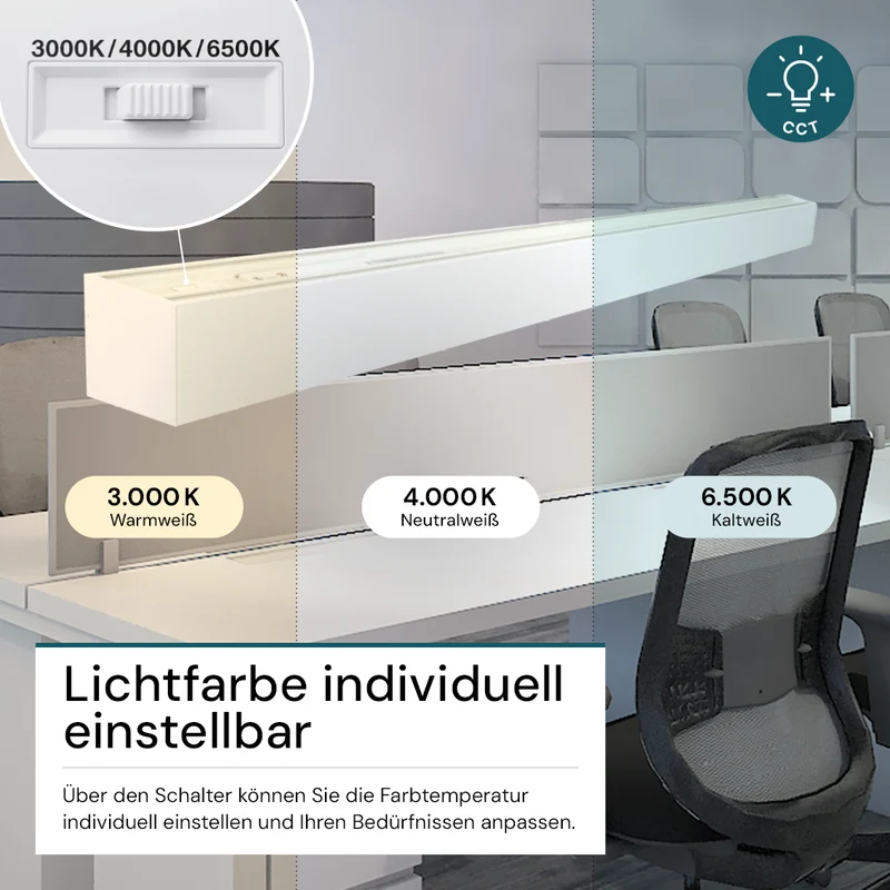 LED Büro-/Tresenleuchte, in Weiß, 120 cm, 40W, 4800 lm, 3000-6500 K (CCT), EAGLERISE Netzteil
