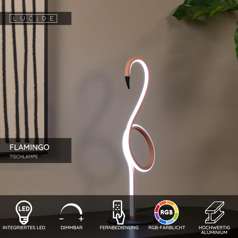 LED-Tischleuchte Flamingo mit RGB-Farbwechsel dimmbar
