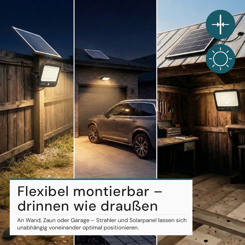 Solarstrahler, LED-Fluter, Solar mit Akku, PIR, 20W, 4800lm, 3CCT, IP65, schwarz