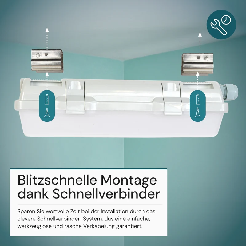LED Feuchtraumleuchte, 32 cm, 6 W, 600 lm, 4000 K (neutralweiß), IP65, mit Quick Connector