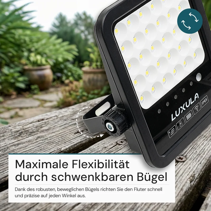Solarstrahler, LED-Fluter, Solar mit Akku, 20W, 2750lm, 6500K, IP65, schwarz