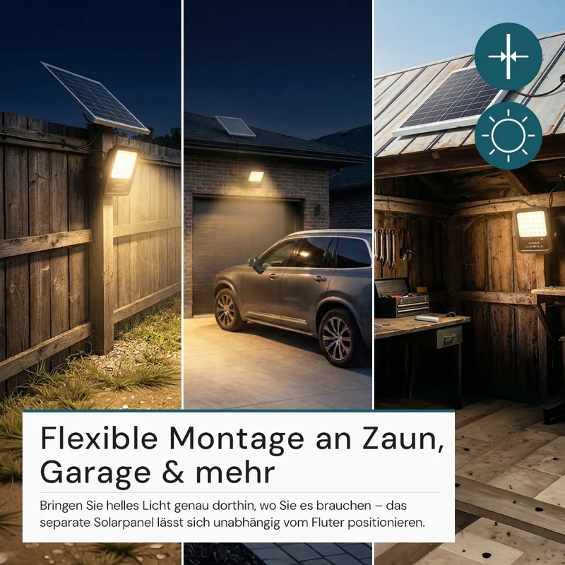 Solarstrahler, LED-Fluter, Solar mit Akku, 20W, 2750lm, 6500K, IP65, schwarz