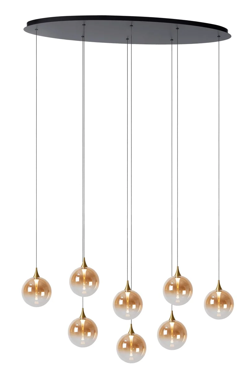 LED-Pendelleuchte Gisela 8-flammig dimmbar Glas Amber 140cm