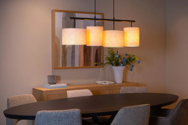 Pendelleuchte Maya 4-flammig mit Baumwollschirmen höhenverstellbar Beige 107cm