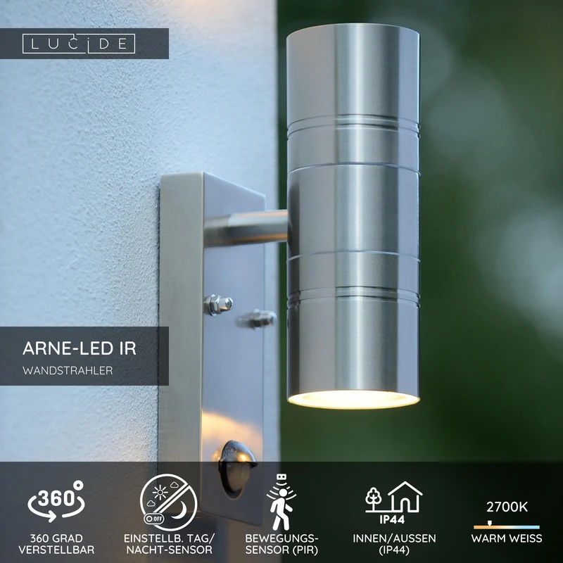LED-Außenwandleuchte Arne-Led Ir 2-flammig IP44 mit Bewegungsmelder