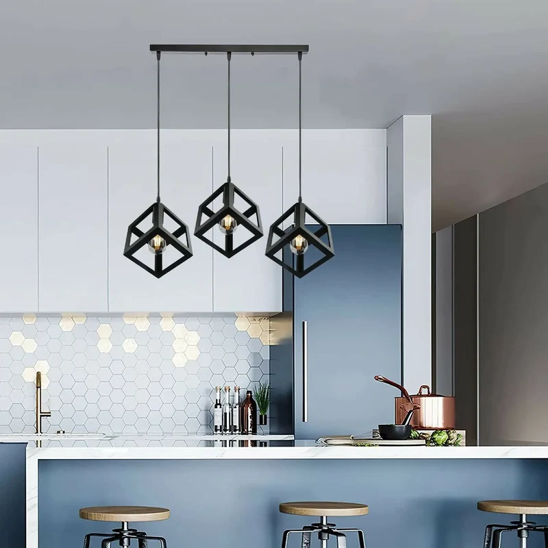 Pendelleuchte Würfel mit Metall Käfig E27 Fassung~3501