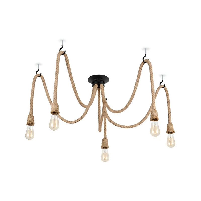 Industrielle LED Pendelleuchte mit verstellbarem Hanfseil ~3498