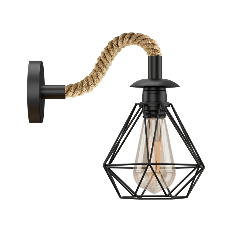 Hanfseil Wandlampe Retro Industrial Design mit Glühbirnen ~3486