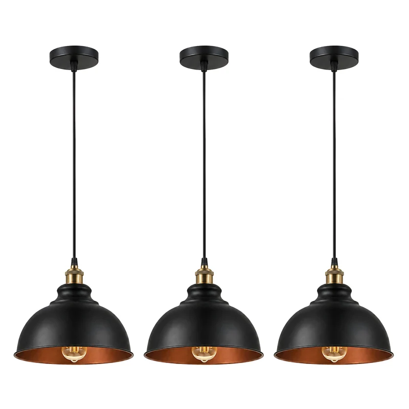 3er Set einzelne Pendelleuchten E27 mit Metallschirm ~3492