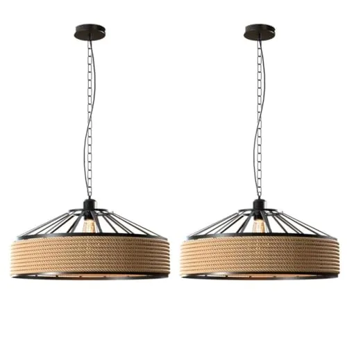 Ledsone 2er Set Boho Hängeleuchten aus Hanfseil Pendellampen ~3489