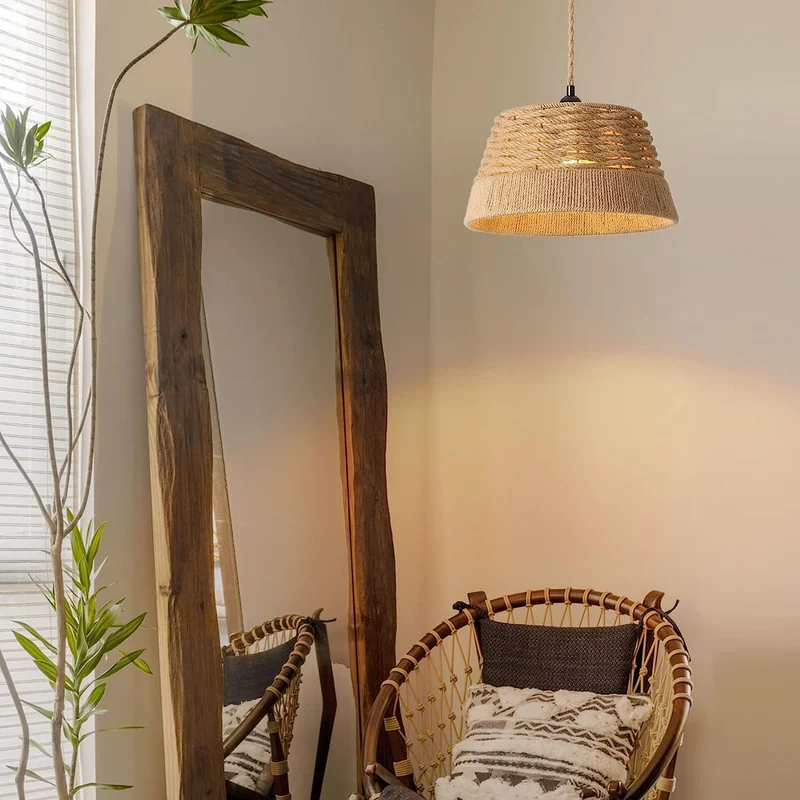 Ledsone 2er Set Boho Hängeleuchten aus Hanfseil Pendellampen ~3489