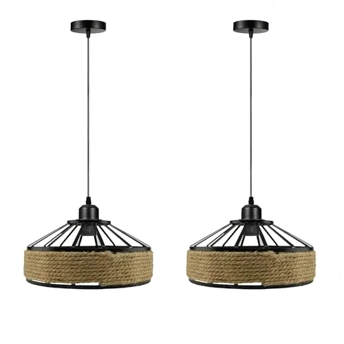 Ledsone 2er Set Boho Hängeleuchten aus Hanfseil Pendellampen ~3489