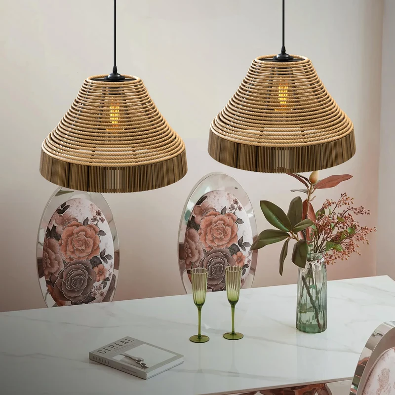 Ledsone 2er Set Boho Hängeleuchten aus Hanfseil Pendellampen ~3489