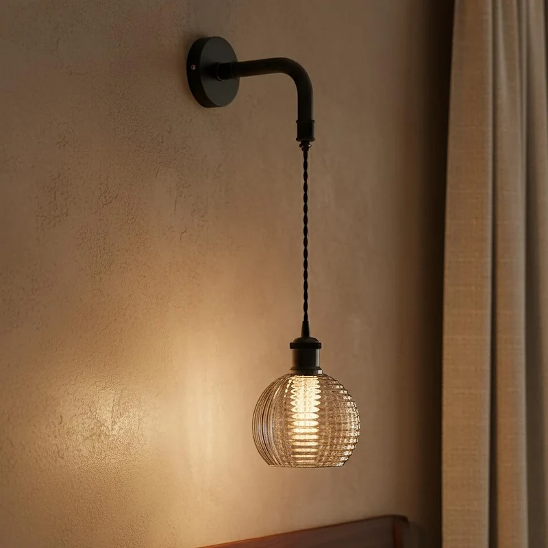 Moderne Wandlampe aus geripptem Glas | E27 Fassung ~3488