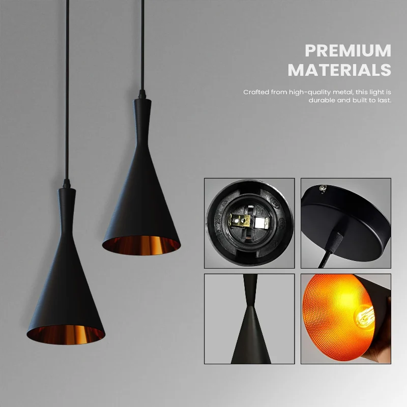 E27 Pendelleuchte Trichterform verstellbar Schwarz & Gold ~3446