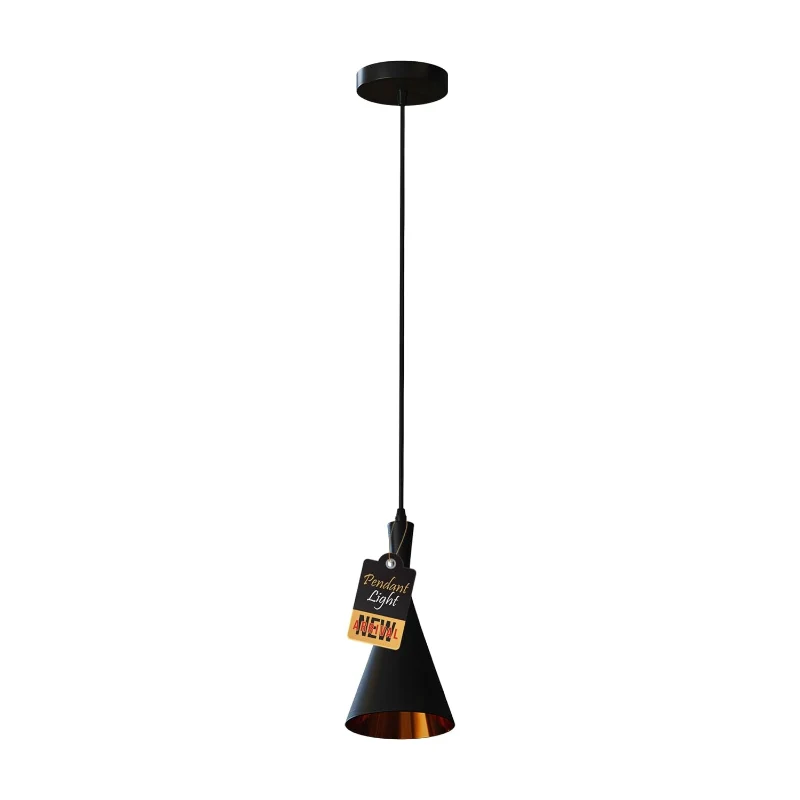 E27 Pendelleuchte Trichterform verstellbar Schwarz & Gold ~3446