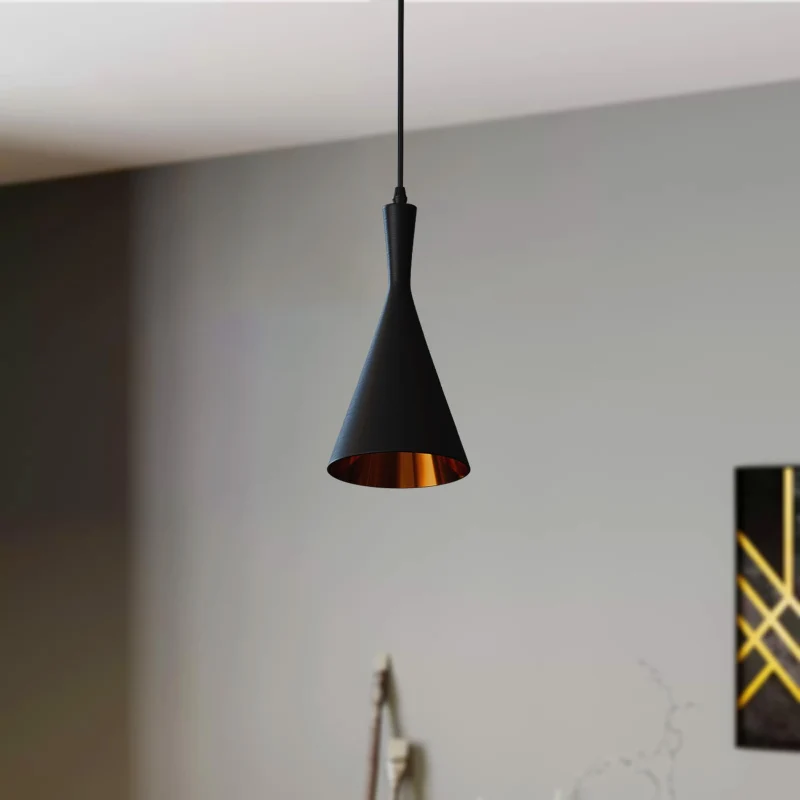 E27 Pendelleuchte Trichterform verstellbar Schwarz & Gold ~3446