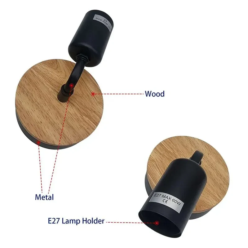 Nachttisch Wandleuchte mit Holzdekor E27, für Schlafzimmer~3444