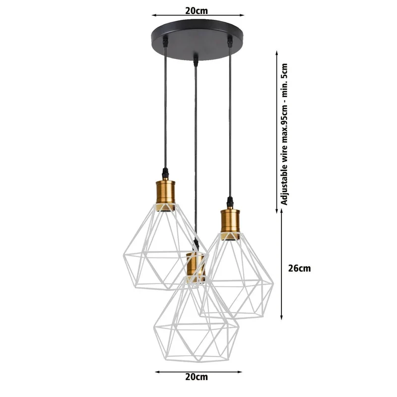 Industriell 3-flammige Cluster Pendelleuchte mit Verstellbarem Kabel~3533