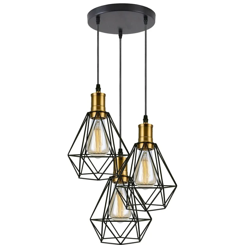 Industriell 3-flammige Cluster Pendelleuchte mit Verstellbarem Kabel~3533