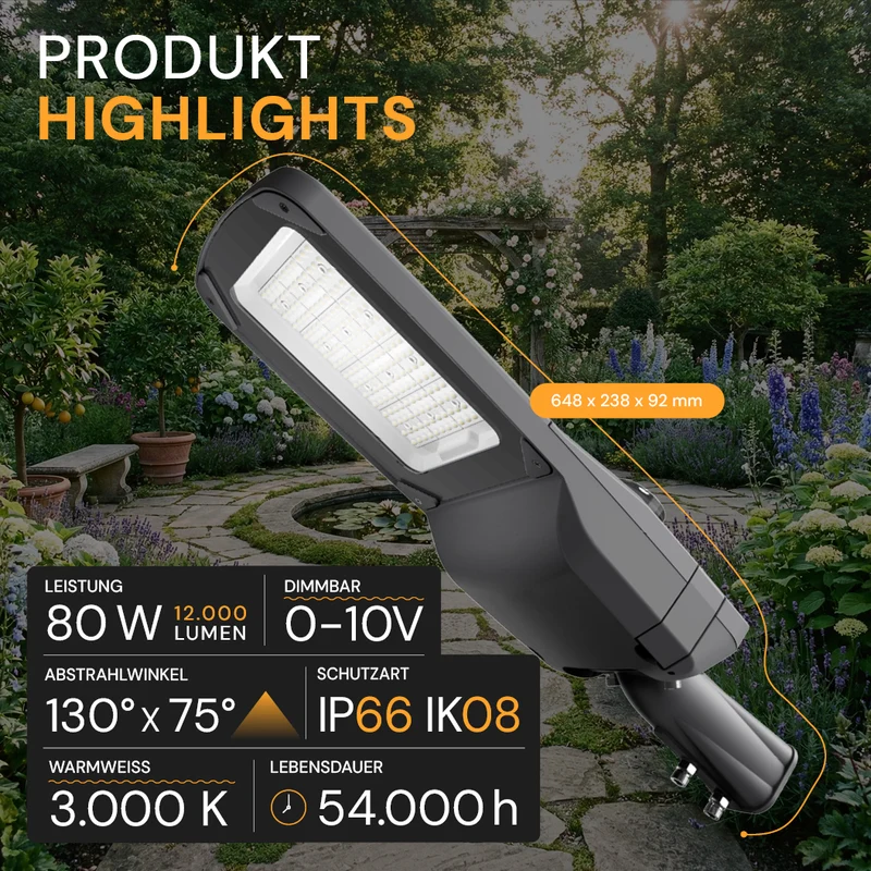 LED-Straßenleuchte PRO, 80 W, 12000 lm, 3000 K (warmweiß), IP66, SOSEN Driver, LUMILEDS LED