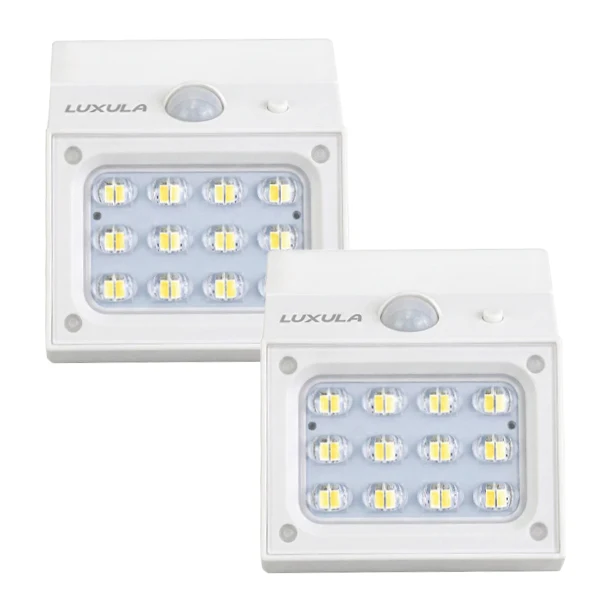 Solar LED Wandleuchte mit drehbarem Lichtkopf und Solarpanel, PIR-Sensor, IP65 und 3 CCT mit Akku, weiß