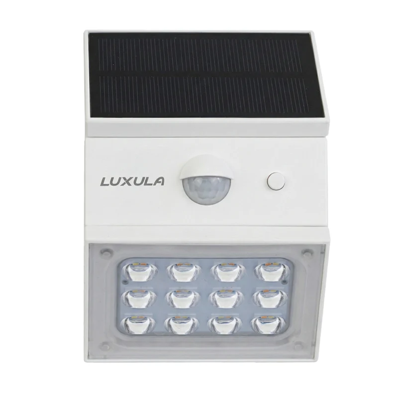 Solar LED Wandleuchte mit drehbarem Lichtkopf und Solarpanel, PIR-Sensor, IP65 und 3 CCT mit Akku, weiß