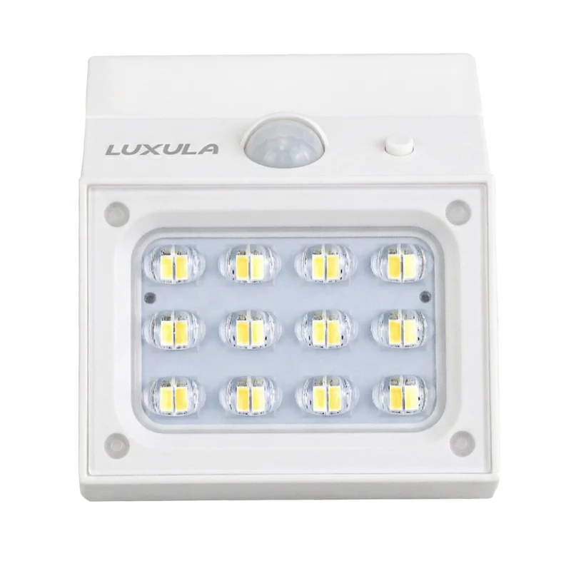 Solar LED Wandleuchte mit drehbarem Lichtkopf und Solarpanel, PIR-Sensor, IP65 und 3 CCT mit Akku, weiß