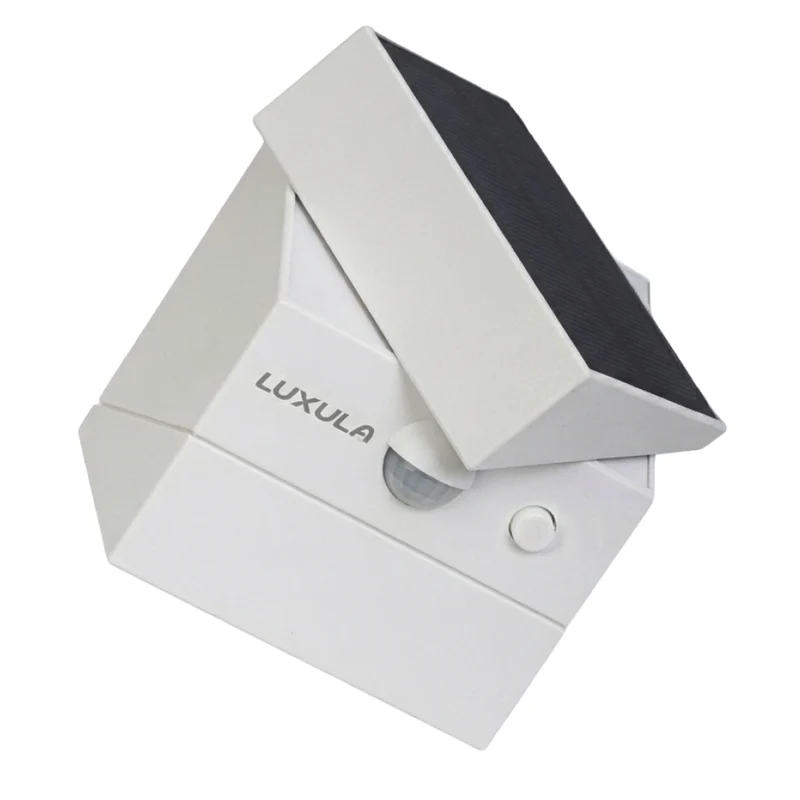 Solar LED Wandleuchte mit drehbarem Lichtkopf und Solarpanel, PIR-Sensor, IP65 und 3 CCT mit Akku, weiß