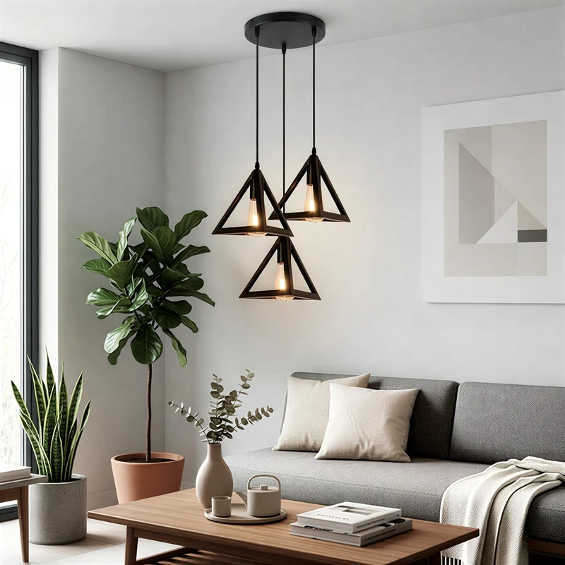 Moderne Schwarze 3 Kopf Pendelleuchte mit Verstellbarem Kabel~3461