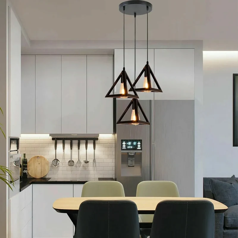 Moderne Schwarze 3 Kopf Pendelleuchte mit Verstellbarem Kabel~3461