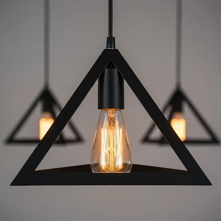 Moderne Dreieck Drahtkorb Pendelleuchte Schwarz~3459