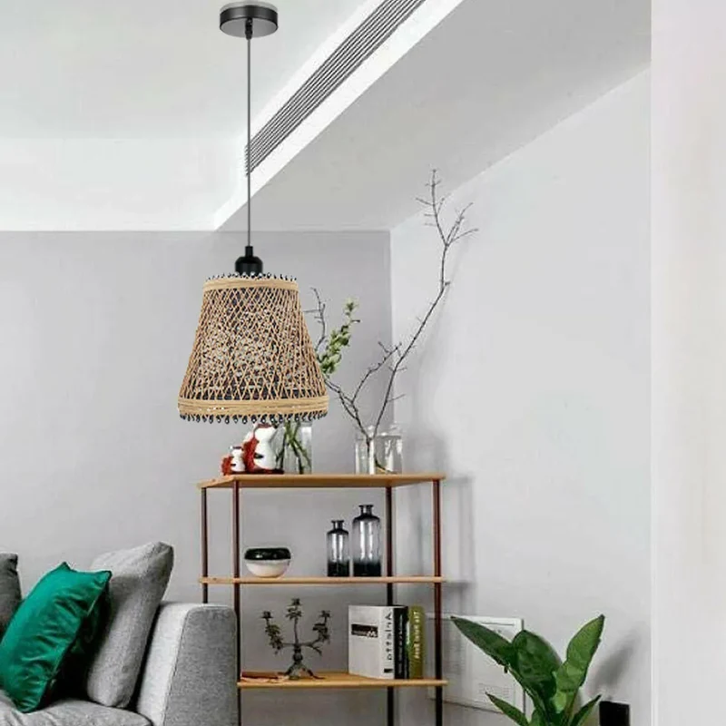 Moderne Rustikale Geflochtene Käfig-Pendelleuchte mit Einstellbarer Höhe ~3458