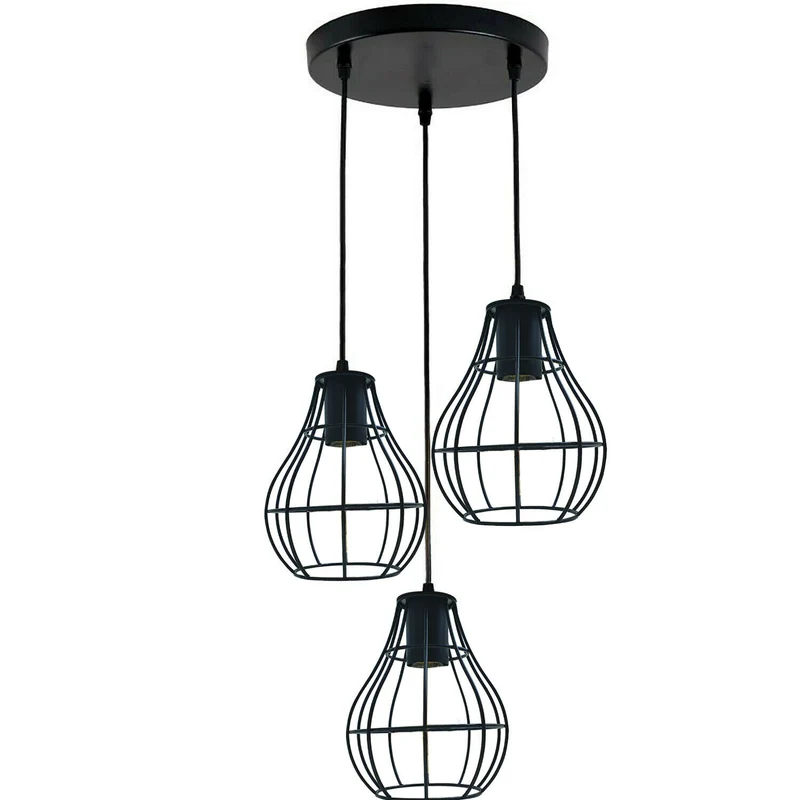 3-flammige Vintage Pendelleuchte Schwarz Höhenverstellbar~3454