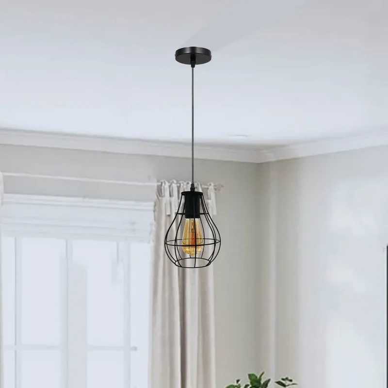 Industrielle schwarze Draht Pendelleuchte Metall~3453