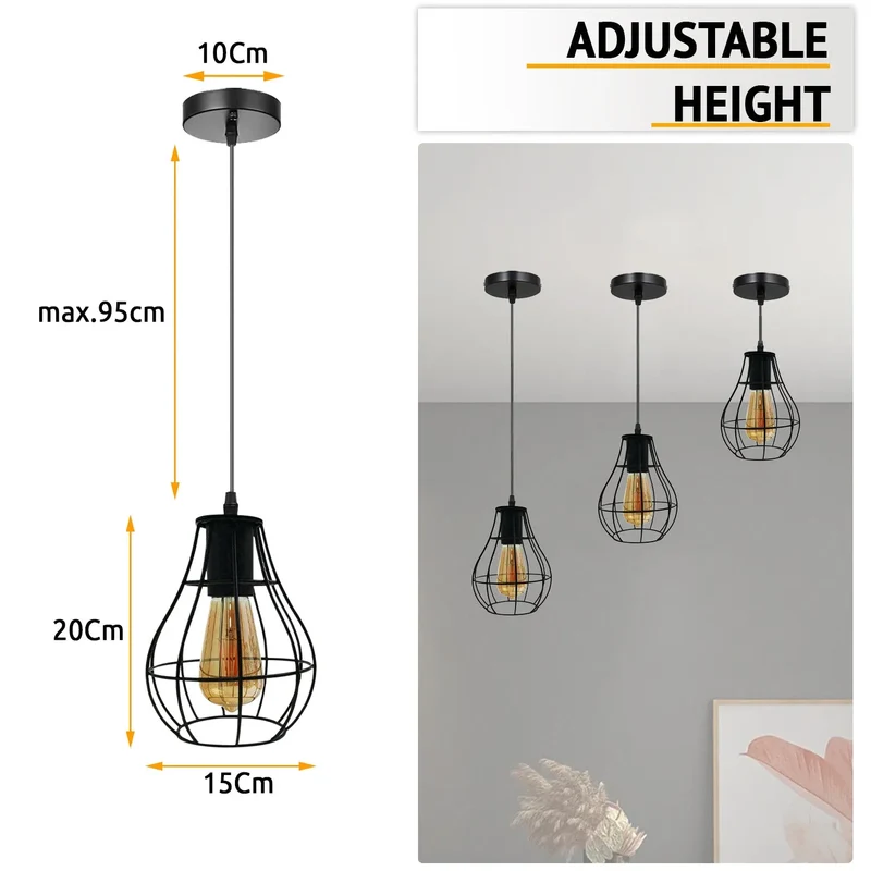 Industrielle schwarze Draht Pendelleuchte Metall~3453