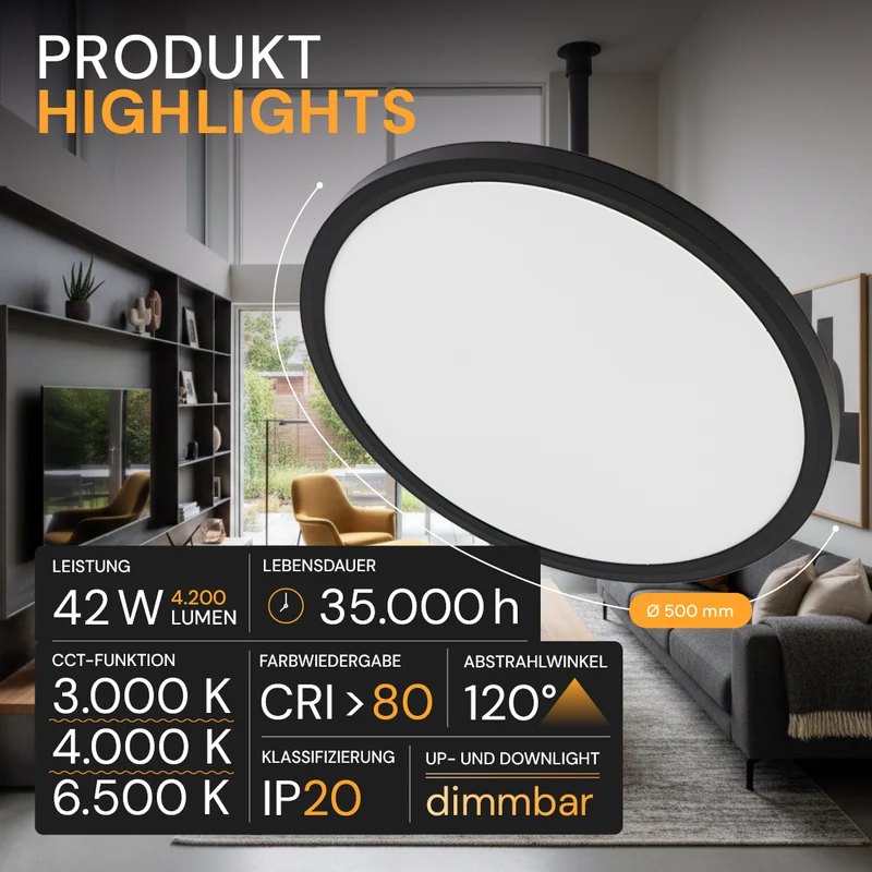LED Panel mit Fernbedienung, 42 W, 4200 lm, 3000–6500 K