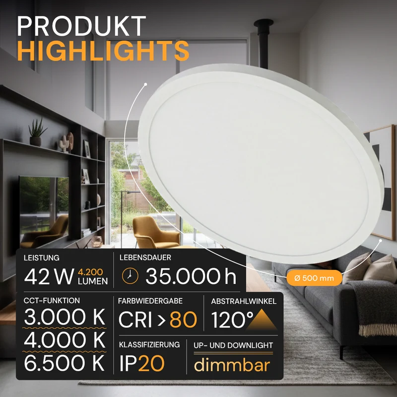 LED Panel mit Fernbedienung, 42 W, 4200 lm, 3000–6500 K