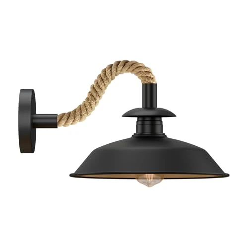 Schwarz Wandleuchte mit Hanfseil ~3528