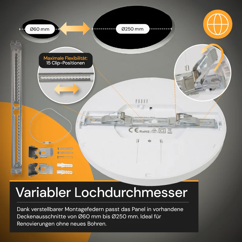 LED CCT Einbauleuchte, stufenlos dimmbar, 24 W, 2400 lm, 5CCT 2700–5700 K