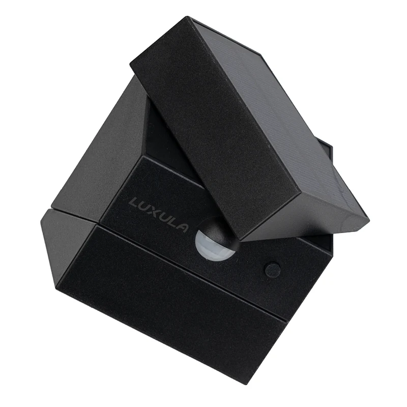 Solar LED Wandleuchte mit drehbarem Lichtkopf und Solarpanel, PIR-Sensor, IP65 und 3 CCT mit Akku, schwarz
