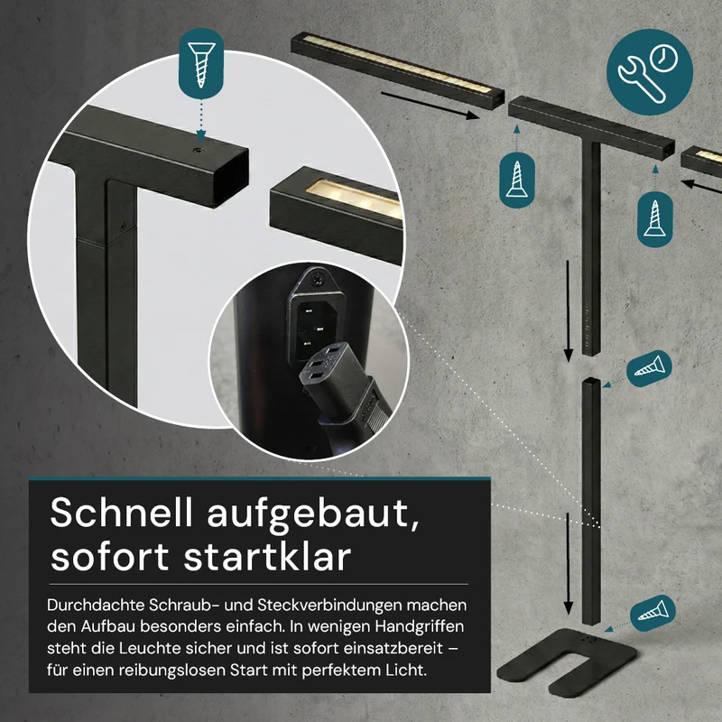 LED-Büro-Stehleuchte, Up/Down, UGR<16, CRI98, dimmbar, 90 W, 1940 x 40 x 2040 mm, 5000 lm, schwarz