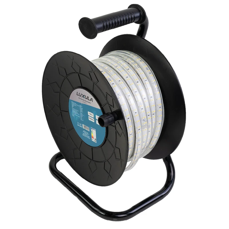 LED-Streifen, Baustrahler, 25 m, 5000 K (neutralweiß), IP65-wassergeschützt, 1000 lm/m, 180 LED/m, 220 V AC, EU-Stecker, Lichtbandtrommel, kürzbar und erweiterbar, Außen/Innen