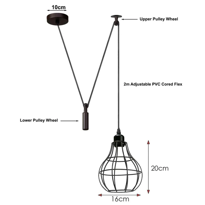 Riemenscheibe Pendelleuchte Schwarz 2m Verstellbares Kabel~3335